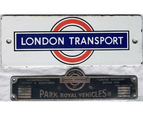 1940s/50s London Transport bus stop timetable panel enamel HEADER PLATE of the early post-WW2 style. Measures 8" x 3" (21cm x