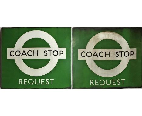 1950s/60s London Transport enamel COACH STOP FLAG, the less-common 'request' version. A 'boat'-style flag, measuring 18" x 16