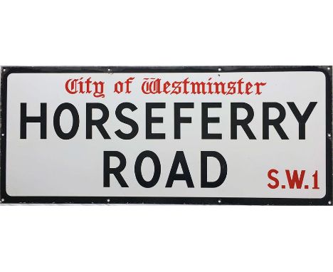 A City of Westminster enamel STREET SIGN from Horseferry Road, SW1 which leads off Millbank and is well known for its magistr