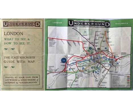 1909 London Underground POCKET MAP 'What to See and How to See it, The Excursionists' Guide with Map'. This is the map with n