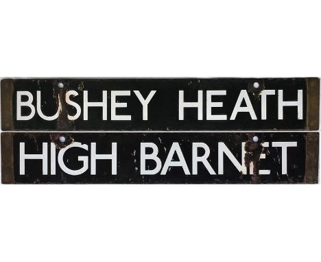London Underground 38-Stock enamel DESTINATION PLATE for Bushey Heath/High Barnet on the Northern Line. The first destination