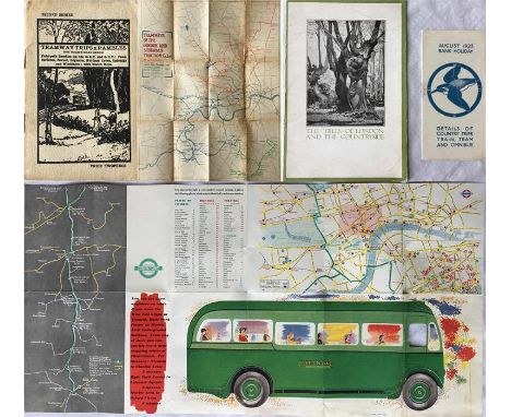 Underground Group/London Transport ephemera comprising c1914 BOOKLET 'Tramway Trips & Rambles' with fold-out ROUTE MAP & GUID