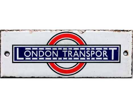 1930s London Transport bus stop timetable panel enamel HEADER PLATE in the pre-war style with over/underlining with diamond c