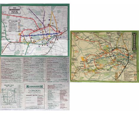 London Underground POCKET MAPS from 1911 and 1912 respectively. Both open out to 10.5" x 8" (27cm x 20cm) and are ex-guideboo