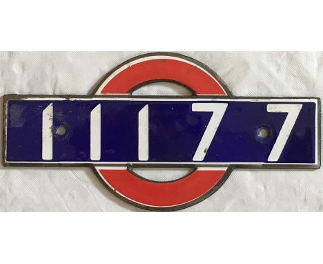 London Underground enamel 'bullseye' STOCK-NUMBER PLATE from 1938 tube stock driving motor car 11177. These plates were fitte