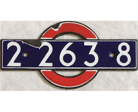 London Underground enamel 'bullseye' STOCK-NUMBER PLATE from R38 sub-surface (District Line) stock driving motor car 22638 (e