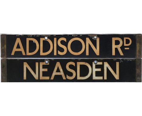 London Underground Q/CO/CP Stock enamel DESTINATION PLATE for Addison Rd/Neasden on the then Metropolitan &amp; District Line