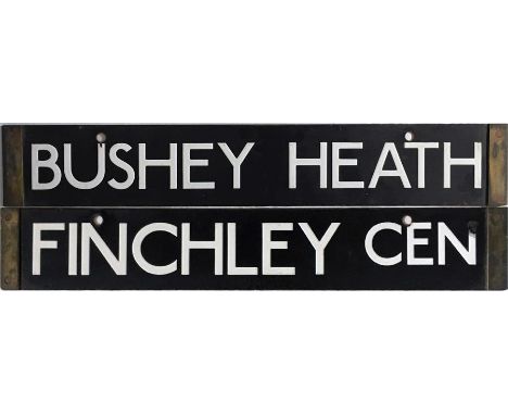 London Underground 38-Stock enamel DESTINATION PLATE for Bushey Heath/Finchley Cen on the Northern Line. Double-sided, revers