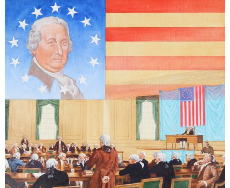 David K. Stone (American, 1922 - 2001) "U.S. House of Representatives" Signed lower right. Original Oil painting on Masonite.