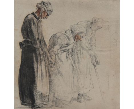 Sir Frank Brangwyn (British, 1867 - 1956)  Three blind women. Signed in pencil lower  right. Lithograph.  Sight Size: 12.25 x