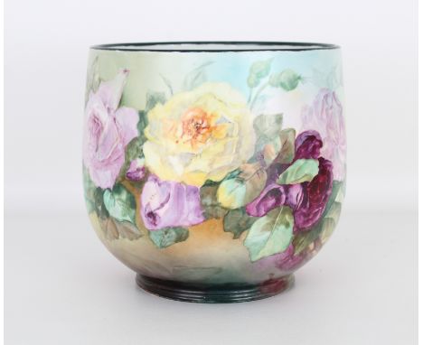 Large Limoges porcelaine  jardiniere/cache-pot. W. G. &amp; Cie, 1900.  Hand-painted and signed 'M Stydub'. Victorian  roses 