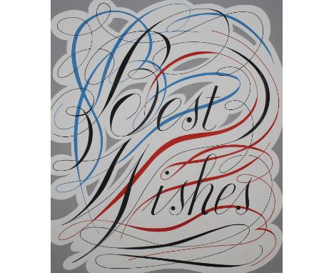 Erik Nitsche (Swiss, 1908 - 1998) "Ribbons Spelling Best Wishes" Signed lower right. Original Mixed Media on Illustration Boa