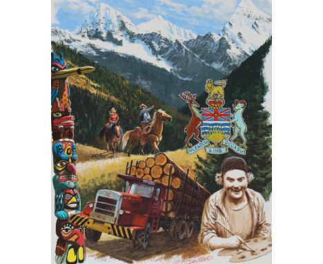 Mel Crawford (Canadian, B. 1925) "British Columbia" Signed lower center. Original Mixed Media on Cold Press Illustration Boar