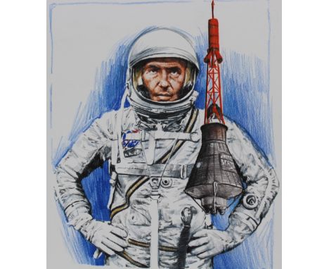 Chris Calle (American, B. 1961) "Walter Schirra - First Splashdown in the Pacific" Signed lower right. Mixed Media on Illustr