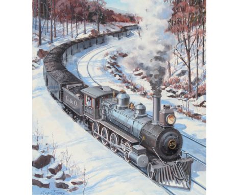 J. Craig Thorpe (American, B. 1948) "West Virginia Locomotive" Signed lower left. Original Oil painting on Paper. Provenance: