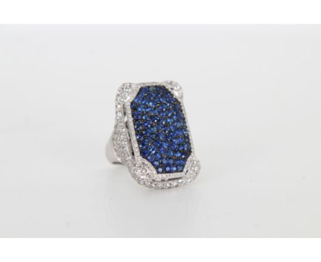 18K White Gold Sapphire &amp; Diamond Cocktail  Ring. Stamped inside band. Marked "J by A&amp;D".  Ring Size: 6.75 Overall We