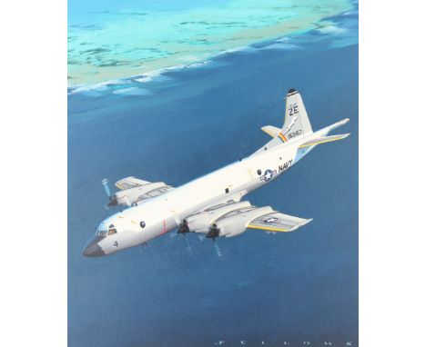 Jack Fellows (American, B. 1941) "P-3 Orion" Signed lower right. Original Oil painting on Masonite. Provenance: Collection of