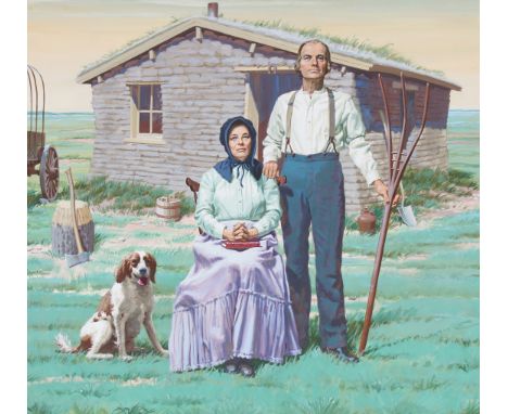 Ed Vebell (American, 1921 - 2018) "Homestead Act" Signed lower right. Original Acrylic painting on Illustration Board. Proven