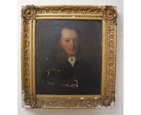 British school, 19th Century - a half length portrait of a gentleman, oil on canvas, apparently unsigned, 50cm high, 42cm wid