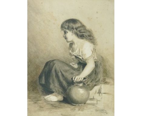 English School, late 19th Century - portrait of a seated child, pencil and charcoal, 42cm x 32cm, framed