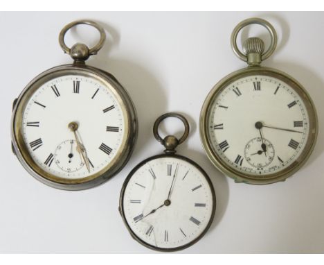 A Victorian keyless lever silver fob watch, engine turned case, the back with vacant cartouche within belt frame, the white e