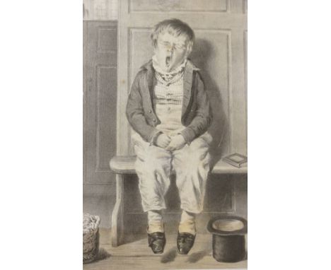 A late 19th / early 20th Century print - The Yawn, a young boy in the schoolroom, 33.5cm x 21.5cm, later frame