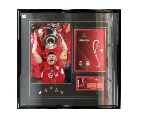 STEVEN GERRARD SIGNED PHOTO WITH MATCH PROGRAMME AND TICKET FROM EUROPEAN CUP FINAL 2005 ISTANBUL 