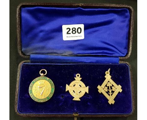 3 Linfield F.C. Medals. Irish Cup winners and Gold Cup winners medals presented to Dick "Baldy" McCracken 1921-22 season and 