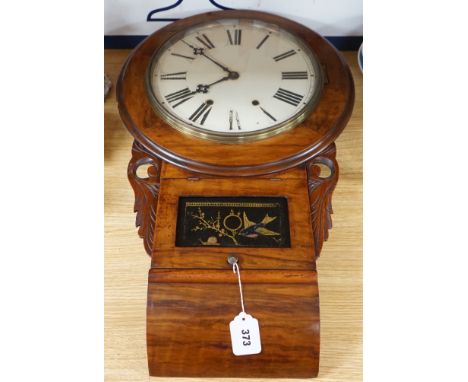 An American walnut drop dial wall clock, 68cm