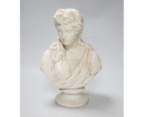 A Victorian parian bust of a lady, 28cm