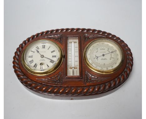A G. Lee and son oak marine style clock barometer, 31.5cm wide