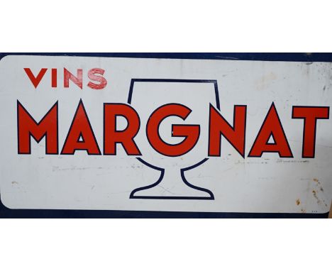 French enamel double sided advertising sign, ‘Vins Margnat’, 90cm x 45cm