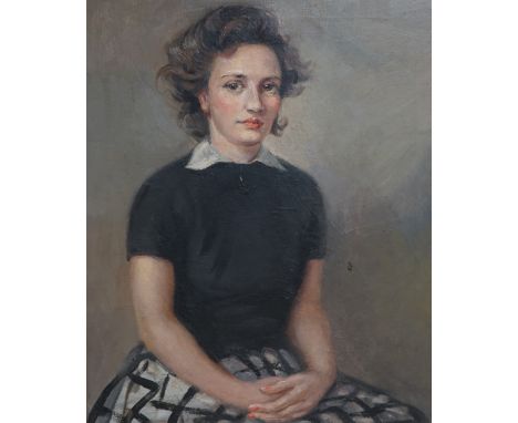20th century School, oil on canvas, Portrait of a lady, 59 x 49cm