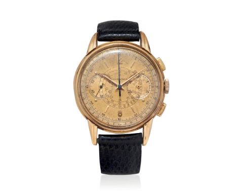LONGINES REF. 5449 13ZN CHRONOGRAPH FLY-BACK IN GOLD, 40S Case: signed, in 18K gold, snap on caseback. Bracelet/Strap: signed