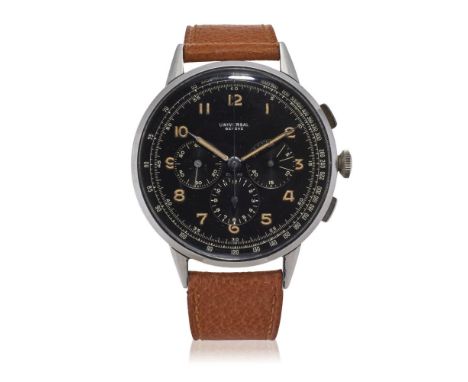 UNIVERSAL COMPAX REF. 22430 "UNIVERSALONE" AVIATOR CHRONOGRAPH, 40S OVERSIZE AND ATTRACTIVE COMPAX CHRONOGRAPH, BLACK AND RAD
