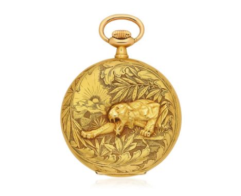  LONGINES HUNTER CASE IN GOLD, PERIOD 1915 Case: signed "P&amp;D", n. 2862244, four-body in 18K gold, dome signed, lid decora