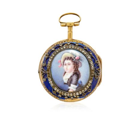  PAIR CASED POCKET WATCH IN GOLD AND ENAMEL, SIGNED COULIN, 1780S PERIOD Case: two-body in gold; gold double case, bicolor de