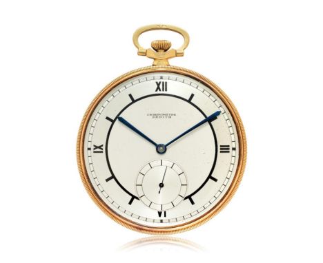  ZENITH CHRONOMETRE IN GOLD, 30S Case: signed, n. 126272, in 18K gold, snap on caseback.  Dial: signed, silvered, Roman numer