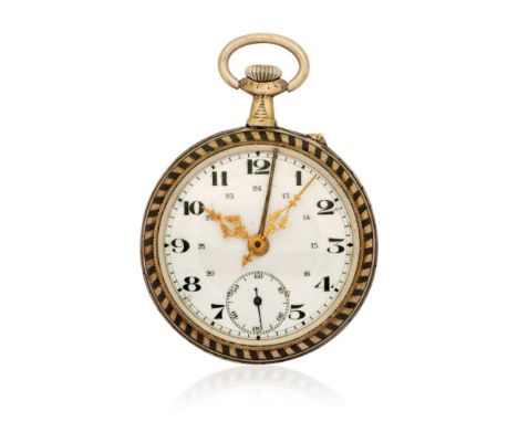 ALARM POCKET WATCH IN SILVER, PERIOD 1910 Case: hallmarked, n. 1471297 in nielloed 800 silver, hinged caseback.  Dial: white