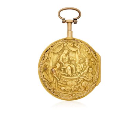  REPOUSSÉ IN GOLD WITH REPEATER, SIGNED CABRIER, PERIOD 1780 Case: gold outer case, engraved, embossed and pierced, depicting