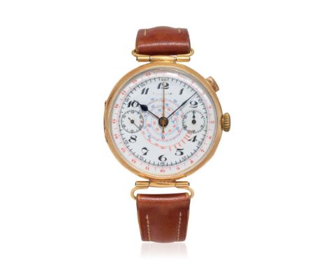  Case: , n. 4312 in 18K gold, hinged caseback with dome, hinged lugs, olive monopusher.  Bracelet/Strap: .  Dial: white ename