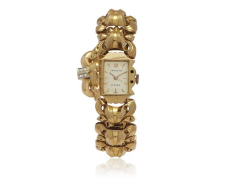  INVICTA CONCEALED WATCH IN GOLD, 50S ELEGANT AND FINE JEWELRY GOLD BRACELET WITH CONCEALED WATCH  Case: signed, n. 22546, in