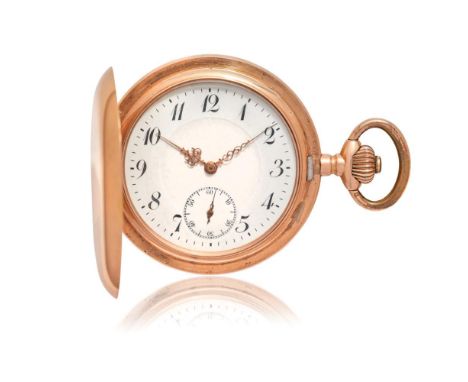  HUNTER CASE "SYSTÈME GLASHÜTTE" IN GOLD, PERIOD 1900 Case: hallmarked, n. 151676, in 14K gold, dome engraved with movement f