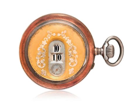 JUMPING HOUR WATCH (JOSEPH PALLWEBER), PERIOD 1890 Case: marked "GT", n. 904583, in silver and rose gold accents, engine turn