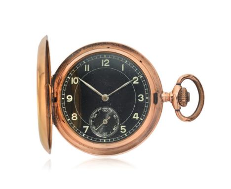  HUNTER CASE IN GOLD, PERIOD 1900 Case: n. 35746, in 14K gold, cover with monogram, dome engraved "Rudolf Lange".  Dial: blac