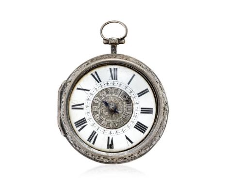  PAIR-CASED ALARM WATCH, SIGNED DURAND, 1750S PERIOD Case: silver pierced case with mythological animals and floral motifs; s