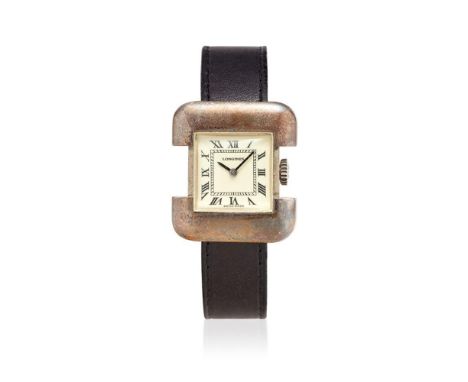  LONGINES SERGE MANZON IN SILVER, 70S Case: signed, n. 16814366, two-body in silver, snap on caseback.  Bracelet/Strap: signe