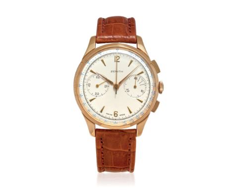  ZENITH CHRONOGRAPH IN GOLD, 50S Case: in 18K gold, snap on caseback.  Bracelet/Strap: –  Dial: signed, silvered, applied ind