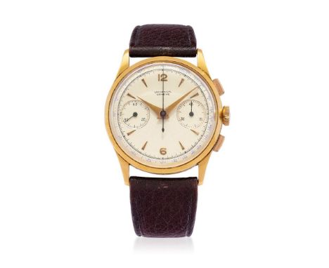  UNIVERSAL CHRONOGRAPH REF. 12445 IN GOLD, 50S Case: signed, n. 1609885, three-body in 18K gold, snap on caseback, rectangula