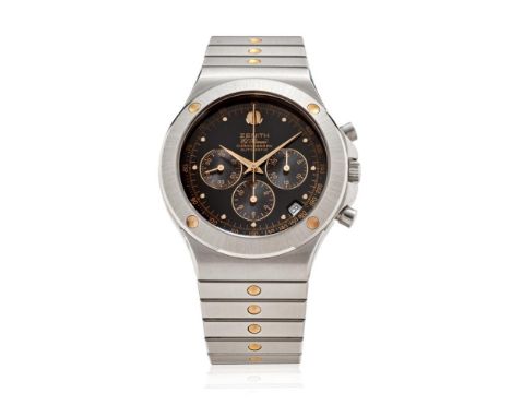  ZENITH EL PRIMERO PACIFIC "MODERN ART" CRONOGRAPH REF. 59.0010.400, 90S NEW OLD STOCK, BOX AND DOCUMENTS  Case: signed, in s